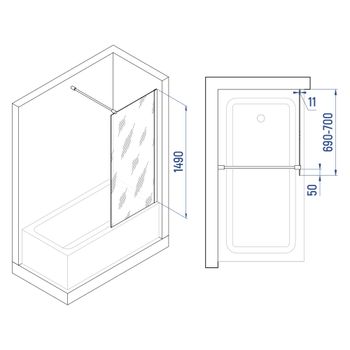 Шторка на ванну INRAIN MC-050 /  70х150 / Хром / Прозрачное / 6 мм — фото 3, Неподвижные шторки для ванной