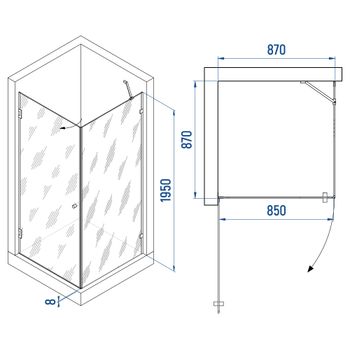Душевой уголок INRAIN MIT-034 /  90х 90х195 / квадрат / Хром / Прозрачное / 8 мм — фото 1, Квадратные душевые уголки