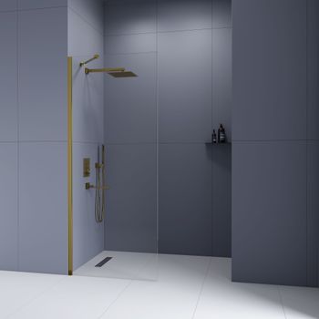 Душевая перегородка INRAIN MONT-110 /  80х195 / Золото браш / Прозрачное / 8 мм — фото 4, Душевые перегородки