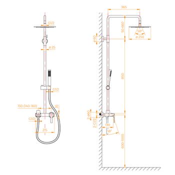 Душевая стойка RGW SP-31-G Золото Головной душ/Смеситель (Ручной душ.Шланг 1,5 м.) — фото 6, Душевые стойки