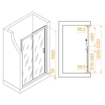 Душевая дверь 120*195 RGW PA-016 B Чёрный/Прозрачное/6 мм — фото 3, Раздвижные душевые двери