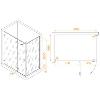 Душевой уголок 160*100*200 RGW SV-040 Прямоуг./Хром/Матовое/8 мм (2 уп.) — фото 6, Прямоугольные душевые уголки