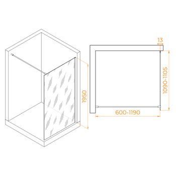 Душевая перегородка 110*195 RGW WA-010 B Чёрный/Прозрачное/8 мм — фото 2, Душевые перегородки