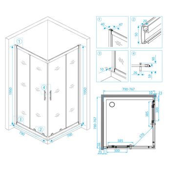 Душевой уголок  80*80*195 RGW HO-31 Квадрат/Хром/Прозрачное/8 мм (Easy) — фото 2, Квадратные душевые уголки