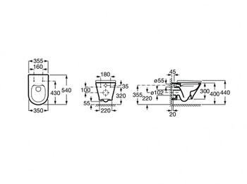 Gap Round Чаша Roca подвесная 540, Rimless 73460NL000 — фото 9, Подвесные унитазы