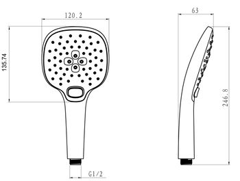 Лейка душевая квадратная 3-функц. 120*247 мм, белый+хром. LM, LM0817CWhite — фото 2, Лейки для душа