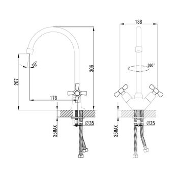 Benefit Смеситель для кухни, выс.пов.излив 178мм, р/ДВ, хром, LM, LM2505C — фото 2, Смесители для кухни