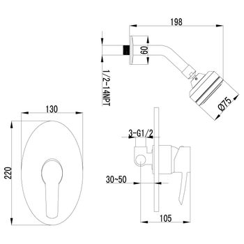 Atlantiss Смеситель для душа, без излива встраиваемый верх.лейка,р/ОД, хром, LM, LM3220C — фото 2, Лейки для душа