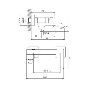 Смеситель для ванны BELZ B60507, хром — фото 1, Смеситель для ванны