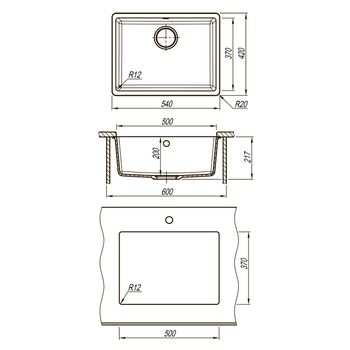 Кухонная мойка Lemark SINARA 540-U подстольного монтажа из кварцгранита, Антрацит 9910073 — фото 4, Кухонные мойки