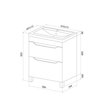 Тумба с умывальником, напольная, 60 см, белый, Ray, IDDIS, RAY60WFi95K — фото 3, Тумбы с раковиной