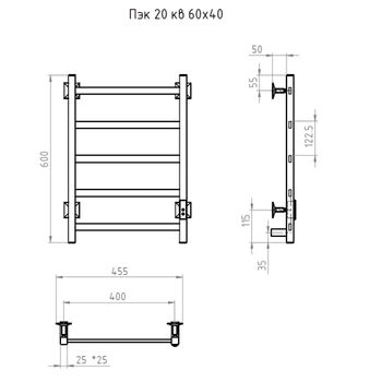 Полотенцесушитель Пэк 20 кв 60х40 матовый хром Пэк20кв/6040матхр — фото 2, Полотенцесушители