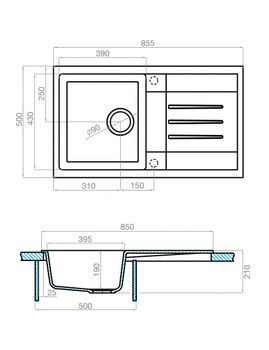 Мойка для кухни Верона 855x500x210 мм, прямоуг. с крылом, шампань 1A710032VR290 — фото 3, Кухонные мойки
