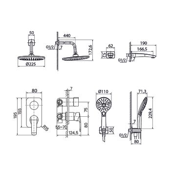 Душевая система с тропическим душем, ручным душем и изливом IDDIS Ray белый матовый (RAYWT03i68) — фото 3, Душевые системы