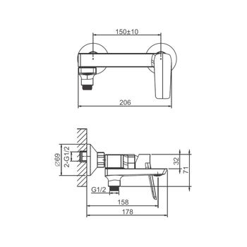Смеситель для ванны BELZ B60715, хром — фото 1, Смеситель для ванны