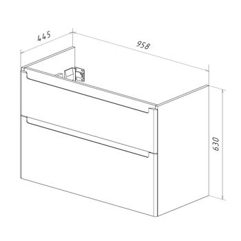 Тумба Lemark BUNO 100 см под 1 раковину, подвесная/напольная, 2 ящика, цвет планки: Серый, цвет корп LM04B100T — фото 7, Тумбы под раковину