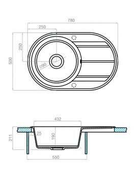 Мойка для кухни Амира 780x500x211 мм, круглая с крылом, латте 1A712932AI260 — фото 3, Кухонные мойки
