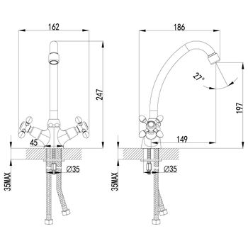 Vista Смеситель для кухни, выс.пов.излив 149мм, р/ДВ, хром, LM, LM7604C — фото 2, Смесители для кухни