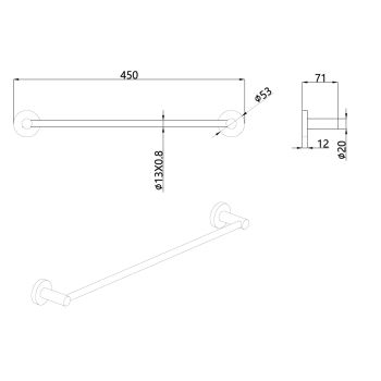 AQM7203MB Trento Держатель банного полотенца 450мм, черный матовый — фото 2, Полотенцедержатели