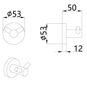AQM7202CR Trento Крючок двойной латунный, хром — фото 2, Крючки для полотенец