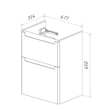 Тумба Lemark BUNO 50 см под 1 раковину, подвесная/напольная, 2 ящика, цвет планки: Серый, цвет корпу LM04B50T — фото 7, Тумбы под раковину