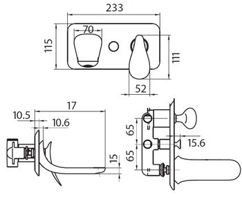 CREAVIT Cмеситель внутреннего монтажа для раковины FOGLIA FG2501 — фото 2, Смесители
