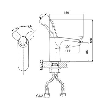 Смеситель для раковины D&K Venice DA1032159, черный/золото — фото 2, Смесители для раковины