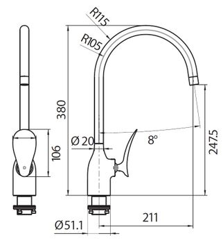 CREAVIT Cмеситель для кухни FOGLIA FG8501 — фото 2, Смесители для кухни