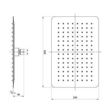 Лейка душевая верхняя, прямоугольная, 300х200мм, нерж. сталь, LM, LM9490S — фото 2, Лейки для душа