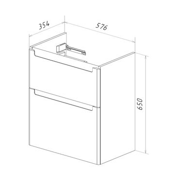 Тумба Lemark BUNO 60 см под 1 раковину, подвесная/напольная, 2 ящика, цвет планки: Серый, цвет корпу LM04B60T — фото 7, Тумбы под раковину