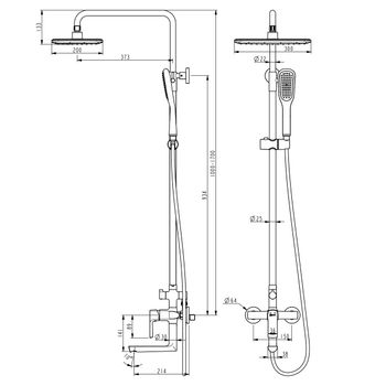 Ursus Смеситель для ванны-душа, пов.излив214мм ,р/ОД, черный, LM, LM7262BL — фото 2, Смеситель для ванны