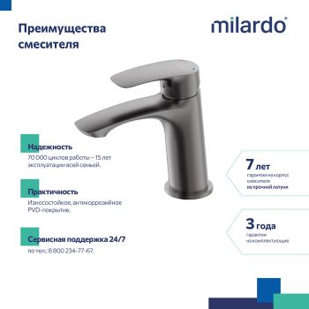 Смеситель для умывальника, графит, Rora, Milardo, RORGM00M01 — фото 2, Смесители для раковины