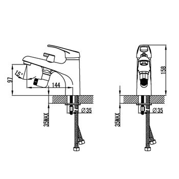 Omega Смеситель на борт ванны, на борт с изливом 144мм лейка, р/ОД, хром, LM, LM3115C — фото 2, Лейки для душа