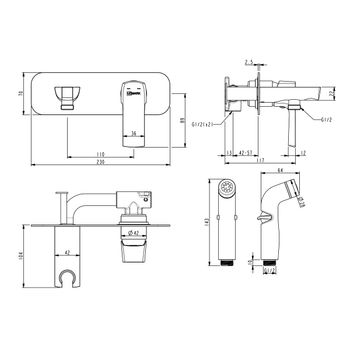 Ursus Смеситель для биде, гигиен.душ встраиваемый держ.на теле, р/ОД, черный, LM, LM7220BL — фото 2, Смесители для биде