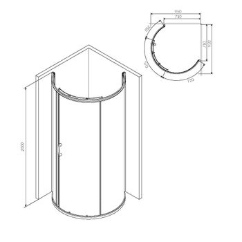 W83UG-333-095CG Like Round 95 Душевое ограждение 95x95, стекло тонированное, проф хром глянц, без по — фото 4, Душевые кабины и ограждения
