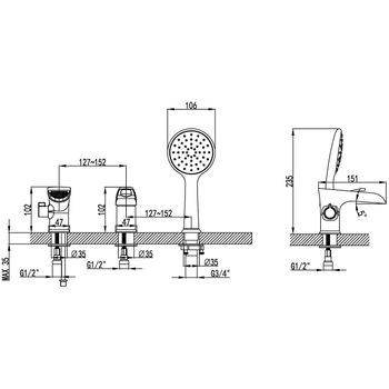 Товар: Omega Смеситель для ванны, на борт 3отв. с каскад.изливом 121мм лейка, р/ОД, хром, LM, LM3145C - фото 3 Omega Смеситель для ванны, на борт 3отв. с каскад.изливом 121мм лейка, р/ОД, хром, LM, LM3145C — фото 3, Лейки для душа