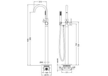 Смеситель напольный для ванны с душем Timo Saona 2310/20Y-CR золото шлифованное — фото 2, Смесители напольные