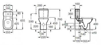 DEBBA Чаша унитаза с горизонтальным выпуском, установочный комплект, белая. (RU). ROCA 734299700Y — фото 11, Напольные унитазы