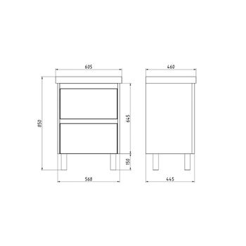 Тумба LUXURY PLUS, 60 см, подвесная/напольная, 2 ящик, белый матовый 99.2029 — фото 4, Тумбы под раковину