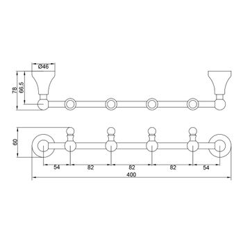 GIALETTA Перекладина с 4-мя крючками L40 см, хром VR.GIL-6434.CR — фото 2, Крючки для полотенец