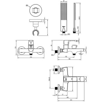 Ursus Смеситель для ванны, монолитный излив 187мм, р/ОД, черный, LM, LM7214BL — фото 2, Смеситель для ванны