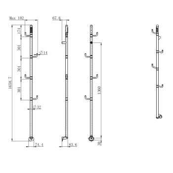 AQM3150MB Полотенцесушитель электрический c поворотными крючками 178*1661, цвет: черный матовый. — фото 3, Электрические полотенцесушители