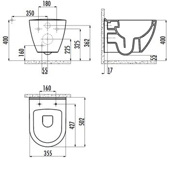 CREAVIT Унитаз подвесной безободковый с биде TP329-00CB00E-0000 — фото 3, Подвесные унитазы