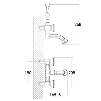 Jasmine Смеситель для ванны, пов.излив 152мм держ.на теле лейка, р/ДВ, черная бронза, LM, LM6614ORB — фото 2, Лейки для душа
