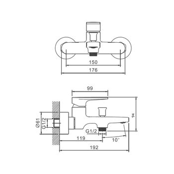 Смеситель для ванны BELZ B61713, хром — фото 1, Смеситель для ванны