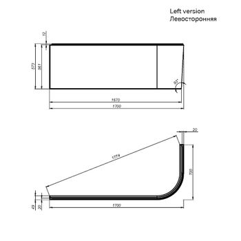 W94A-170L70W-P X-joy Панель фронтальная для ванны угловой левосторонней 170x70 см — фото 2, Ванны и комплектующие