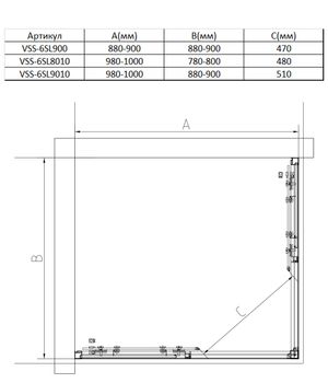 Душевой уголок Slim 8mm VSS-6SL8010CL, 1000*800, хром, стекло прозрачное — фото 3, Душевые уголки