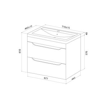 Тумба с умывальником, подвесная, 70 см, белый, Ray, IDDIS, RAY70W0i95K — фото 3, Тумбы с раковиной