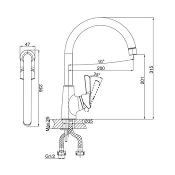 Смеситель для кухни D&K Rhein DA1462401, хром — фото 1, Смесители для кухни
