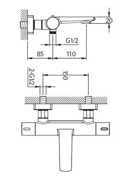 CREAVIT Cмеситель термостатический для ванны TS2505 — фото 2, Смесители